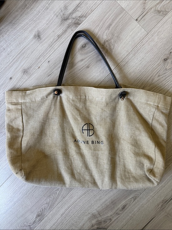 Anine Bing Handbags - Anine Bing Natural Canvas Tote with Black Logo